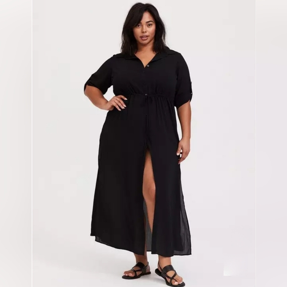 torrid Other - Torrid Black Button Down Maxi Cover-Up / Kimono / Duster / Shirt Dress Size 2